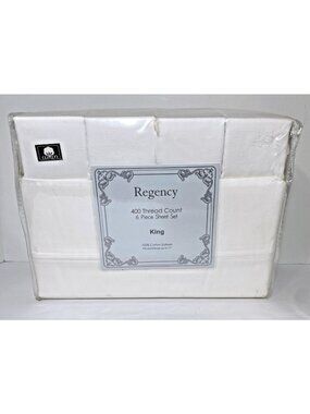 Regency Collection King Size Sheet Set 100% Cotton Sateen White 6 Piece